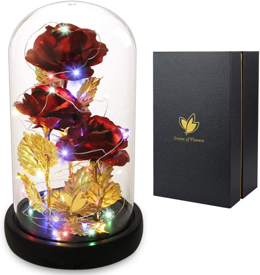Valentines Day Rose Gifts for Her Galaxy Flower Rose in Glass Dome with 2 Light Modes,Enchanted Rose Light up Rose Valentines Anniversary Birthday Gifts for Wife Girlfriend Women Mom Best Friend Her